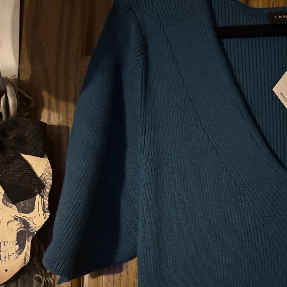 Teal V‑Neck Ribbed Knit Dress - Picture 5 of 7